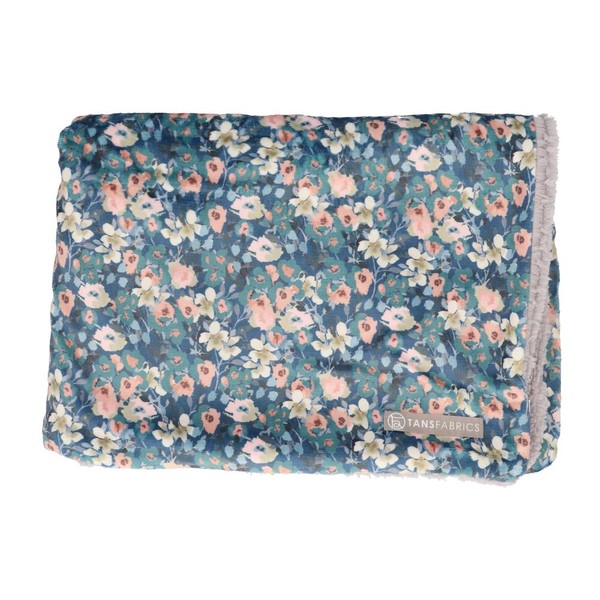 Key Stone Flannel Navy Floral Boa Blanket