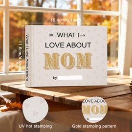 Miaikoe What I Love about Mom Book, Fill-in-the-Blank Love Journal Book for Mom Mother's Day Birthday Christmas Gifts Stocking Stuffer for Mother (Beige)