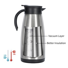 Olerd 1L Insulated Coffee Pot, Stainless Steel Flask, One-Handed Using Tea Pot, Double-Walled Vacuum Coffee Jug, Coffee Carafe for Coffee Tea, Water, Drink (Silver)
