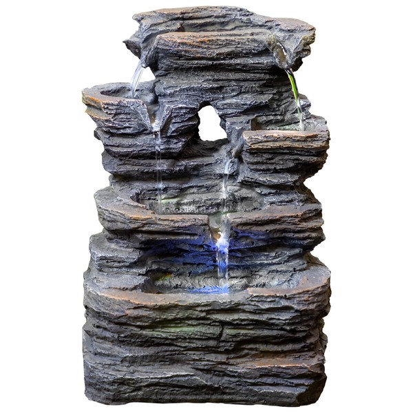 Ferrisland 5-Tier Cascading Tabletop Fountain with LED Lights - Indoor Water Fountain Decor Tabletop Small Relaxation Waterfall Feature