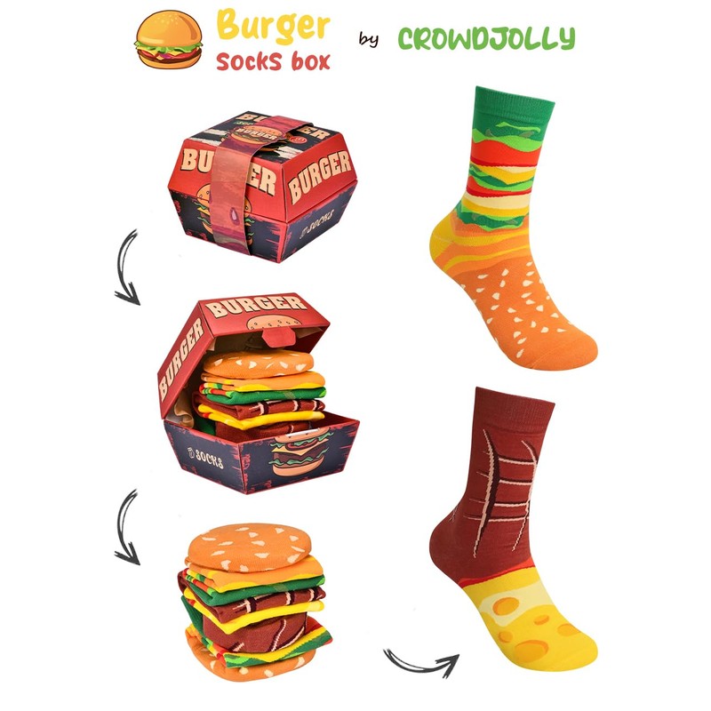 Funny Burger Socks Box for Men Teen Boys Dad Women