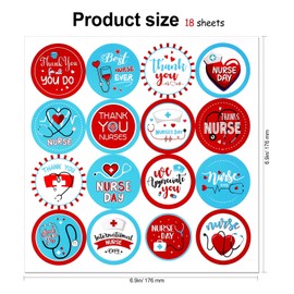HOWAF 288pcs Thank You Nurse Decorations Stickers, Nurse Themed Label Stickers for Nurse Appreciation Week Party Decoration Supplies, Happy Nurse Week Gift Tag Stickers, Thanks Nurse Round Stickers for Nurse Day Favors
