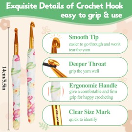 Coopay Crochet Hooks Set, 9pcs Crochet Hook Set for Beginners Adults, Colored Aluminum Crochet Needles (2.0mm-6.0mm), Ergonomic Crochet Hooks for Arthritic Hands, Crochet Starter Kits, Flower