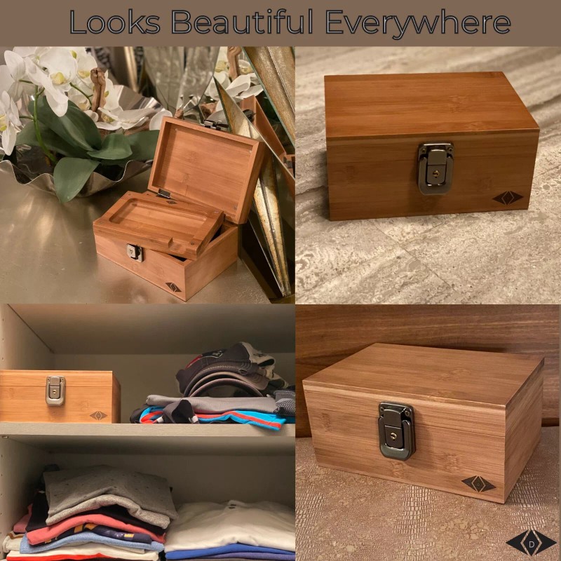 Premium Bamboo Smell Proof Stash Box with Lock - Storage