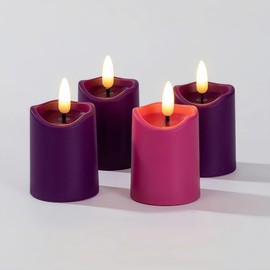 Simplelight Advent Candles, Purple & Pink Flameless Votive Candles with Timer, Advent Wreath with Flameless Candles, Realistic Black Wick, Set of 6-Battery Included (Purple Pink)