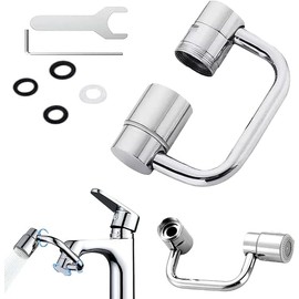 flexiflow 1080° Swivel Faucet Extender, Brass Sink Faucet Aerator Extension with Adjustable Robotic Arm – 2 Spray Modes, Fits 15/16” & 55/64” Threads for Kitchen & Bathroom (1pcs)