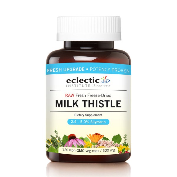 Eclectic Milk Thistle 600 Mg Fduv with Glass, Blue, 120 Count