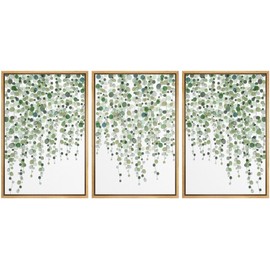 MUDECOR Framed Canvas Print Wall Art Green Abstract Floral Botanical Prints Minimalist Modern Wall Art Decor for Bedroom - 16"x24"x3 Natural
