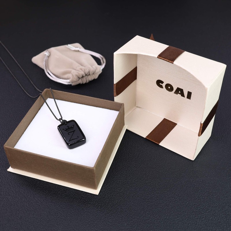 COAI Name Necklace with Letter Engraving, Obsidian, Obsidian