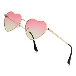 JOVAKIT Polarized Heart Sunglasses for Women Fashion Lovely Style Metal Frame UV400 Protection Lens (Gold/Pink&Yellow)