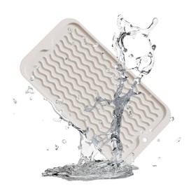 ZLR Silicone Sponge Holder & Sink Caddy Tray (6" x 12") - Narrow Dish Drying Mat for Kitchen Counter - Waterproof Soap Dispenser Organizer, Non-Slip Bathroom Vanity Tray (Cassava White)