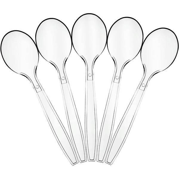 Plasticpro Disposable Clear Plastic Cutlery Disposable utensils Heavyweight 100 Count (Soup Spoons)