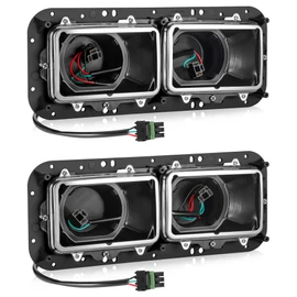 PARTSam Headlight Housing Base with H4 Plugs Wire Harnesses Stainless Steel Bezel Replacement for Kenworth T600 T800 W900, Peterbilt 379, Western Star 4900, Freightliner FLD Driver & Passenger Side