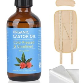 [Large Bottle]MUZAMOX Castor Oil Organic Cold Pressed Unrefined Glass Bottle (8fl.oz/237ml) Castor Oil Pack for Body Care Comfort Cosmetic massage oil:_blue set