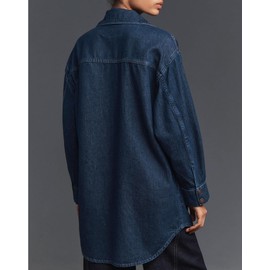LifeShe Denim Womens Shacket Oversized Jean Jacket Boyfriend Pocket Long Shirt