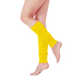 v28 Women Juniors 80s Eighty's Ribbed Leg Warmers for Party Sports (Yellow)
