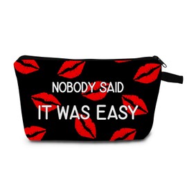MoCaliduccious Durable Travel Toiletry Makeup Organizer Zipper Pouch Lips Nobody Said It Was Easy Makeup Cosmetic Bag Organizer Makeup Pouch with Zipper Storage Cosmetic Bag for Women Red Romantic Lip