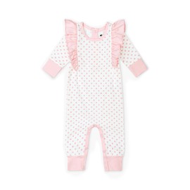 MONICA + ANDY Double Ruffle Jumper, Size 6-9 Months, Pink Polka Dots, 100% Organic Baby Clothes for Girls and Boys, Baby Onesie, Sustainable Super Soft Fabric, Sizes for Newborn, Infant & Toddler