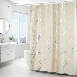 KTMOUW Cortina de Baño 180*180 cm Cortinas de Ducha Espesado Al Agua Cortina para Baño Tela Lavable Secado Rápido Shower Curtain con Ganchos de Minimalista Moderno para Duchas de Baño y Bañeras, Beige