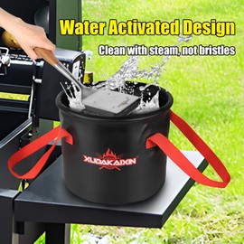 XUDAKAIXIN Upgraded Grill Brush Bristle Free,Water-Activated steam Effectively Cleans The Grill.Unique Wave pad for Cast Iron/ (Black-Water Bucket)