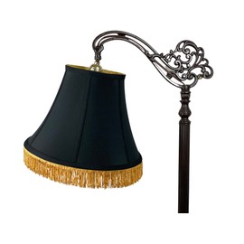 Upgradelights Shantung Silk 12 Inch Bell Uno Lamp Shade with Fringe (Black with Gold Fringe)