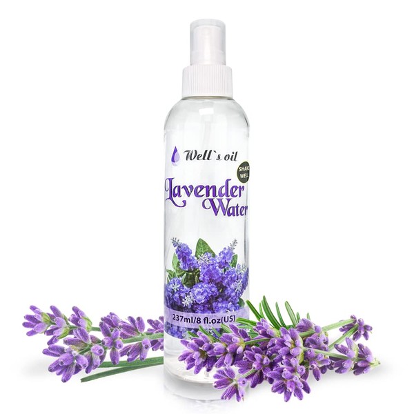 Lavender Water spray | 8oz(237ml) | Hair + Skin Care | Aromatic Scalp Relief | Hydrate and tone the Skin | Improve Hair Growth and Health | Easy to Use Mist Spray | With Essential Oil | by Well’s Oil