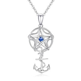 YEESIA Nautical Necklace Women's 925 Sterling Silver Nautical Anchor Pendant Necklace Anchor Jewellery Sailor Gifts Gift for Women Daughter Mother, Sterling Silver, Zircon