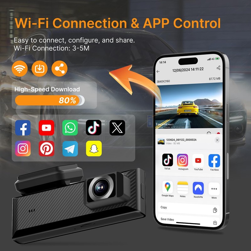 Miofive Smart GPS Dash Cam, 2160P UHD Car Dash Camera,
