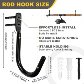 TOPTOYBOX Fishing Rod Holder for Garage, Fishing Rod Holder, Wall Mount Fishing Pole Holders, Rod Holder with Soft Protective Pad, Garage Organization (30)