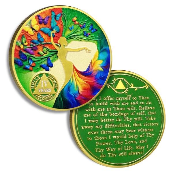 4 Years Sobriety Chip Butterfly Tree of Life AA Coins