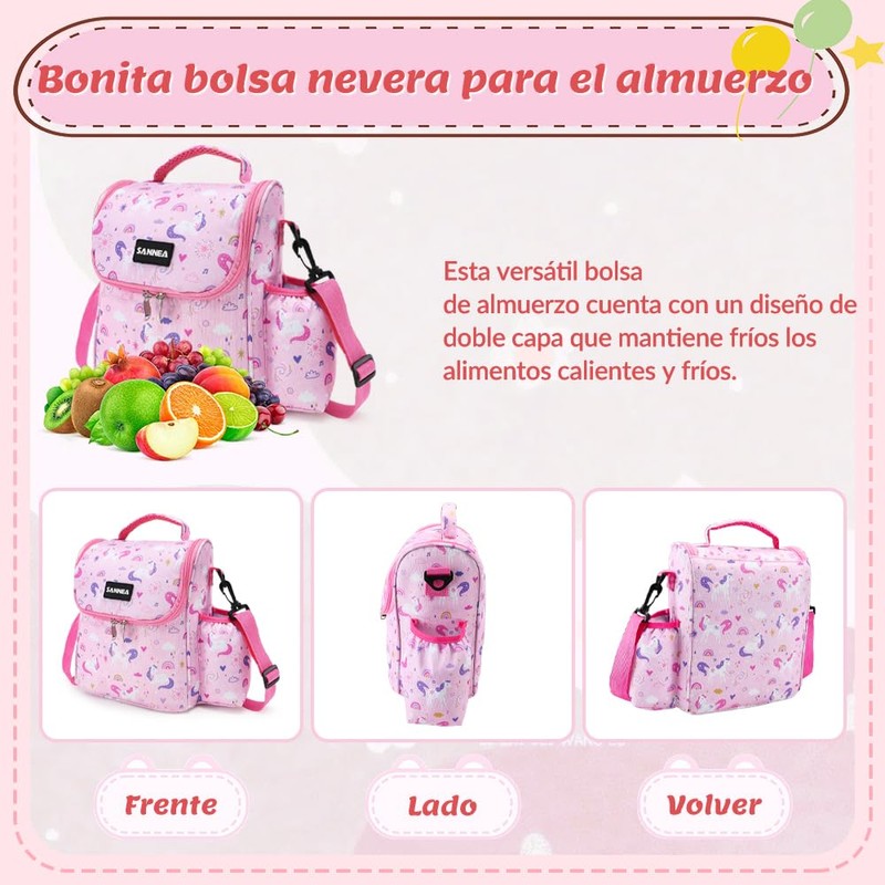 Nasjac Bolsa de Almuerzo para Niños Niñas, Loncheras Térmica Reutilizable
