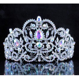 Victorian Clear White Austrian Rhinestone Crystal Tiara Crown With Hair Combs Princess Queen Headband Headpiece Jewelry Beauty Contest Birthday Bridal Prom Pageant Silver T1505 (Clear)