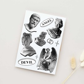 Detailed page reference Black and White Plaster Sculpture Tattoo Stickers - Modern Style