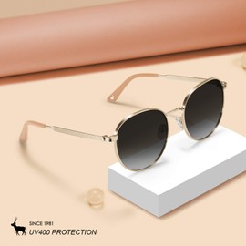 Carfia polarised Ladies Sunglasses, UV400 Retro Round Glasses, for Leisure Driving Golf - V-gold frame, gradient grey lens