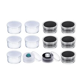 12PCS Small Loose Diamond Gemstone Display Box Round Jewelry Show Box Case Empty Clear Plastic Containers with Top Lids and Sponge for Jewelry Gift