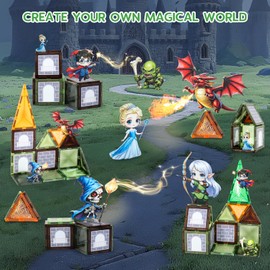 Magnetic Tiles, Dragon Toys for 5 Year Old Boy, Magnetic Building Blocks for Kids, Princess Monster Magnet Tiles 3D Educational Toy, STEM Construction for Toddlers, Birthday Gifts for Boys and Girls