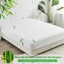LINENOVA Bamboo King Single Fitted Sheet 1 Piece Only- 2000TC Ultra Soft & Breathable - Ideal for Hot Sleepers - 16" Deep Pocket, Elastic Easy Fit - All-Season Comfort (King Single, White)