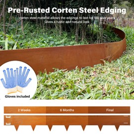 Corten Steel Landscape Edging 40 Inch Strips, 10-Inch Depth Metal Landscape Edging, 6-Pack Metal Garden Edging with Gloves, Bendable Rust Edging for Landscaping