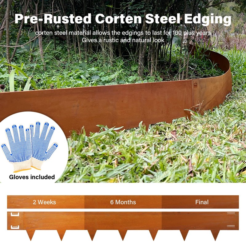 Corten Steel Landscape Edging 40 Inch Strips, 10-Inch Depth Metal