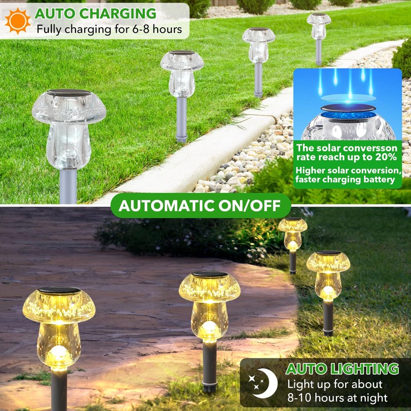 Benany Solar Lights Outdoor, 8 Pack Mushroom Lights Outside Waterproof,