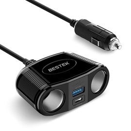 BESTEK Adaptador divisor para encendedor de cigarrillos, adaptador de cargador de coche de 150 W con divisor dual de 12 V de 2,4 A USB DC y cargador de coche PD30 W, MRS152