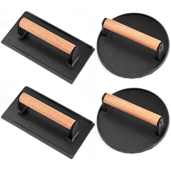 Leonyo Smash Burger Press, 4Pcs Bacon Press for Griddle, Round Cast Iron Grill Press for Flat Top Grill, Rectangular Hamburger Smasher for Griddle, Food Meat Press for Steak, Sandwich, Nonstick Pan