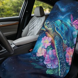 JOAIFO Sea Turtle Car Seat Cover Towel Sweat Protector, Hawaii Flower Beach Towel for Yoga Mat Breathable Car Seat Cover for SUV Sedan Truck
