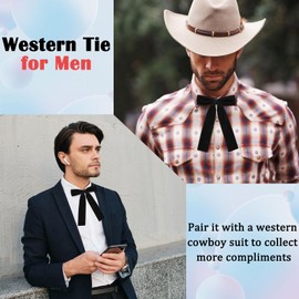Luckyvestir Black Western Bow Ties for Men Women, Colonel Velvet Ribbon String Bowtie for Costume Uniform Shirts