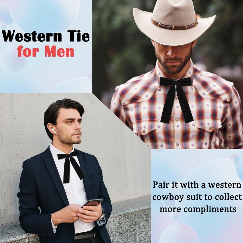 Luckyvestir Black Western Bow Ties for Men Women, Colonel Velvet