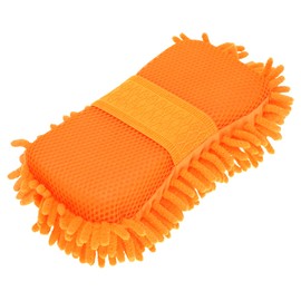 Partuto 1 Pc Universal Car Wash Mitts Chenille Cleaning Sponge Brush Noodle with Elastic Strap Scratch Free Soft Absorbent for Car Home Window - Orange