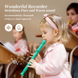 Soprano Recorder Instrument for Kids Beginners Student German Fingering C Key Recorder Instrument 3 Piece with Cleaning Rod and Bag Fingering Chart (bright green)