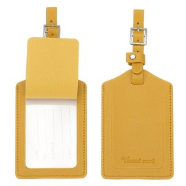 PATIKIL Suitcase Luggage Tags, Yellow PU Leather Name Tags Airplane Bag Accessories Travel Essentials with Private Protection for Flying Hotel Check in Luggage Bags Men Women, 2 Pcs