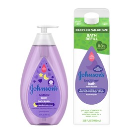 Johnson's Baby Kit de inicio de baño relajante para dormir, baño de bebé lavanda nocturna, 27.01 onzas líquidas y paquete de repuesto de tamaño de baño para dormir, 33.8 onzas líquidas