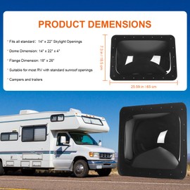 ALIESTFDNO 18" x 26" RV Skylight Replacement Cover, Fit 14" x 22" RV Shower Skylight Openings Roof Vent, RV Skylight Outer Dome Compatible with RV Camper Food Truck Motorhome Roof Sunroof (Smoke)